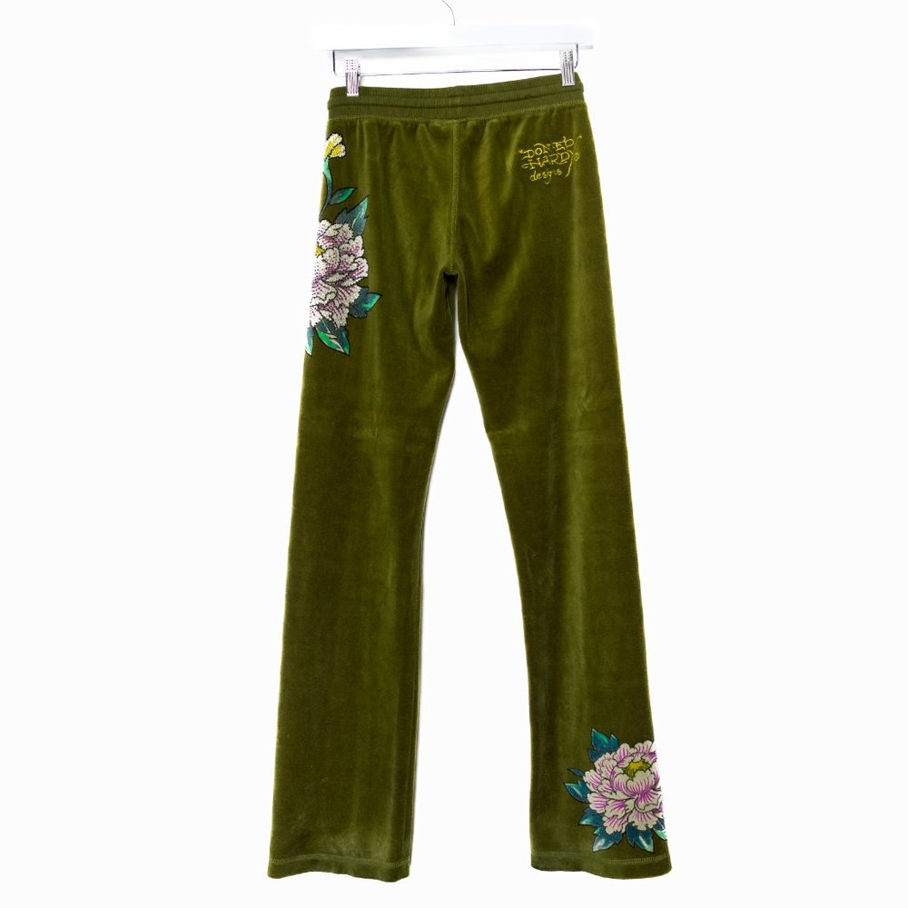 SOLD - Vintage Early 2000s Ed Hardy Green Velour Geisha Tracksuit - Size XS - Picture 12 of 16